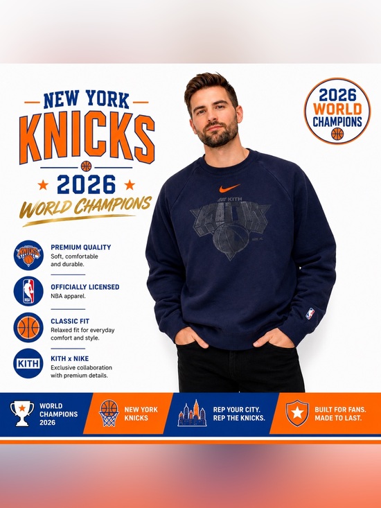 Kith Other - KITH x Nike New York Knicks Fleece Crewneck Sweatshirt Black Size XL Limited